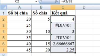 Phép chia trong Excel