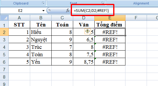 Lỗi #REF! trong Excel 