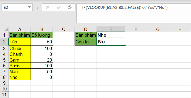 Hàm IF kết hợp VLOOKUP trong Excel