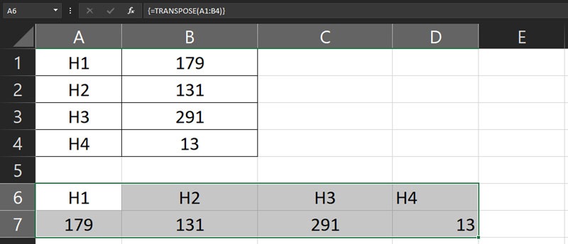 Hàm TRANSPOSE trong Excel