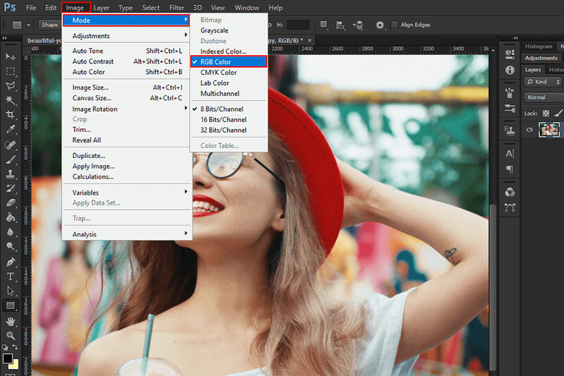 Chuyển sang chế độ RGB Mode - Hướng dẫn 3 cách khử noise trong Photoshop