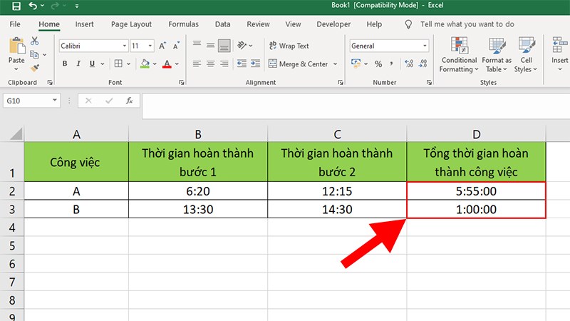 Tính tổng thời gian trong Excel - Chênh lệch thời gian 22
