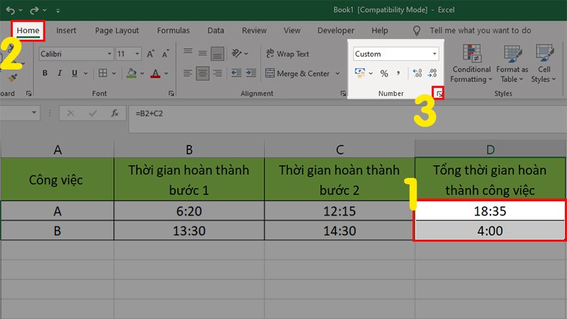 Tính tổng thời gian trong Excel - Chênh lệch thời gian 14