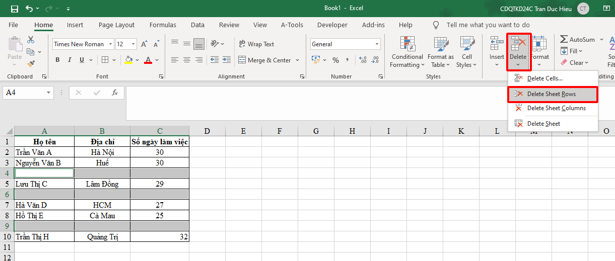 Cách loại bỏ hàng bị trống trong Excel đơn giản nhất 13