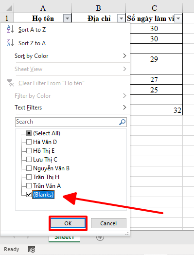Cách loại bỏ hàng bị trống trong Excel đơn giản nhất 15