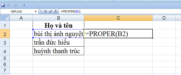 hàm viết hoa chữ cái đầu trong Excel