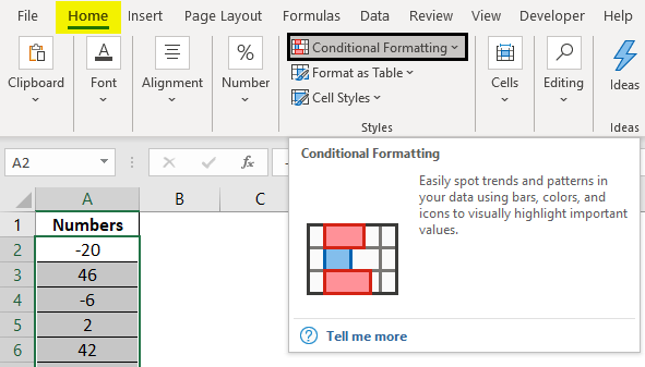 Chọn Conditional Formatting - Số âm trong excel