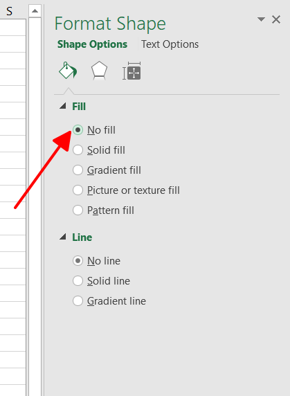 chọn No Fill - Vẽ đường thẳng và mũi tên trong Excel