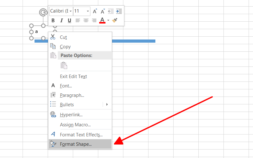 nhấp chuột phải vào Textbox và chọn Format Shapes - Vẽ đường thẳng và mũi tên trong Excel