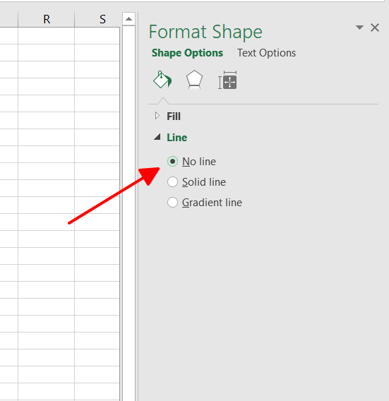 chọn No Line - Vẽ đường thẳng và mũi tên trong Excel